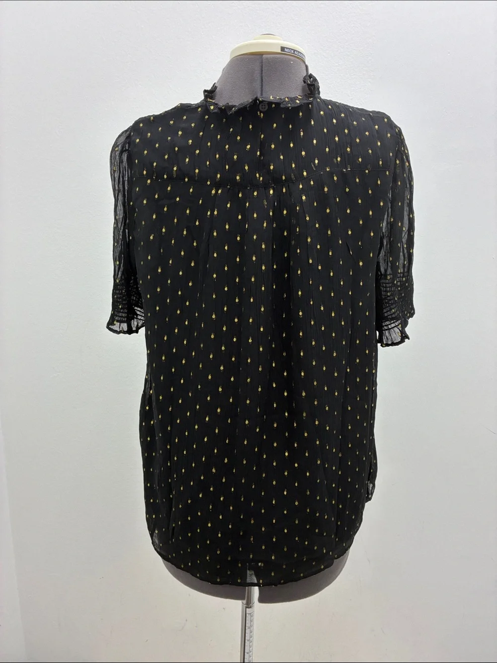 J. Crew Black Blouse with Gold Metallic Dot Print